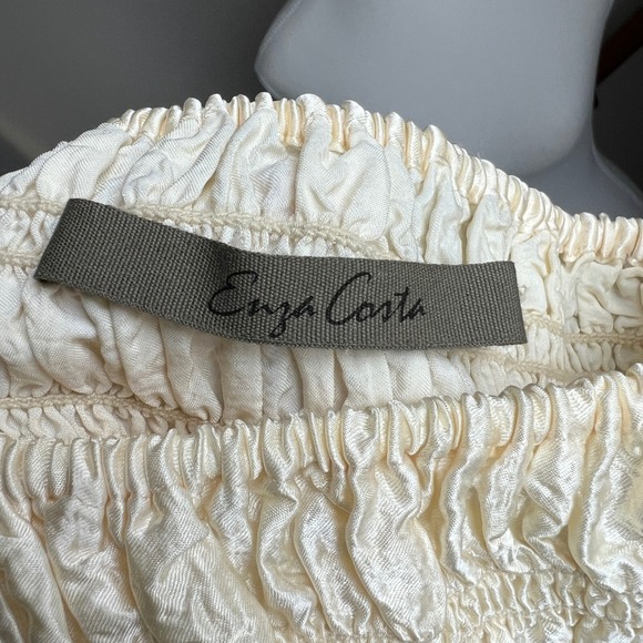 Enza Costa Textured Satin Smocked Tube Top Cream Strapless‎ Popcorn Chic - Picture 2 of 6